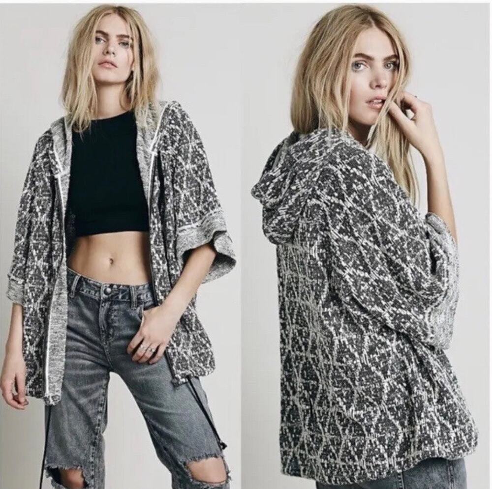 Free People Hooded Jacket Black and White Poncho